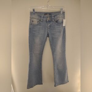 Angels Denim Jeans 7 Low‎ Rise Flare Leg Y2K Style Classic Twee Light Wash